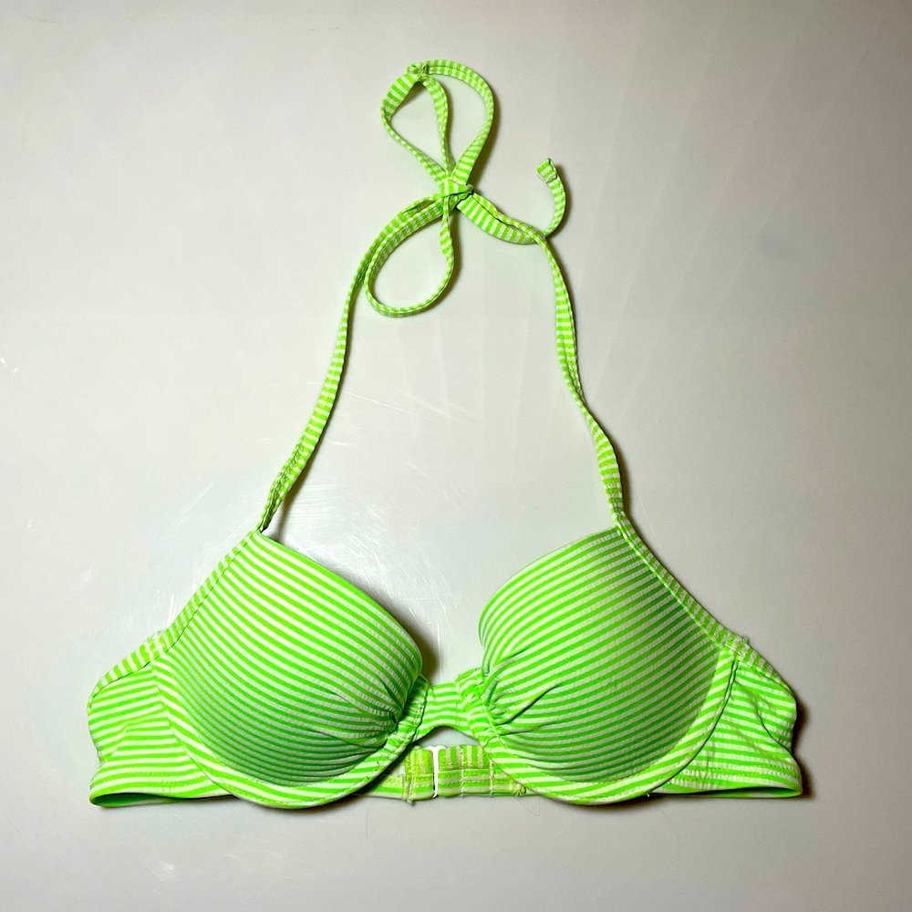 Aerie - Bridget Push-Up Swimsuit Bikini Bra Top - Green & White Stripes